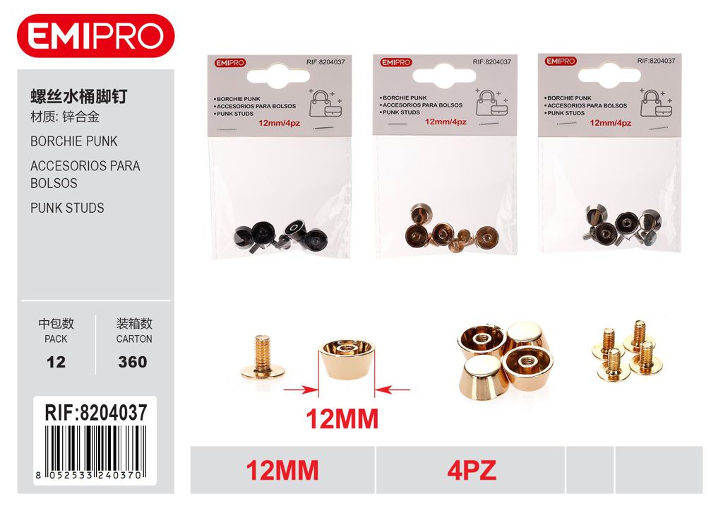 Borchie Punk 12mm 4Pz