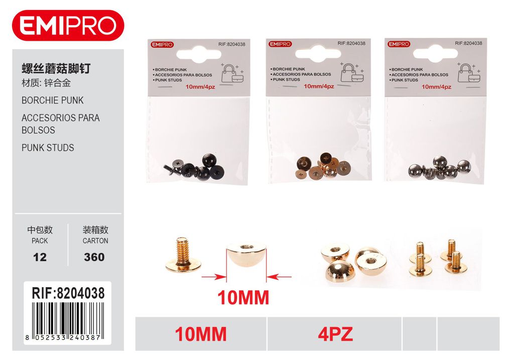 Borchie Punk 10mm 4Pz