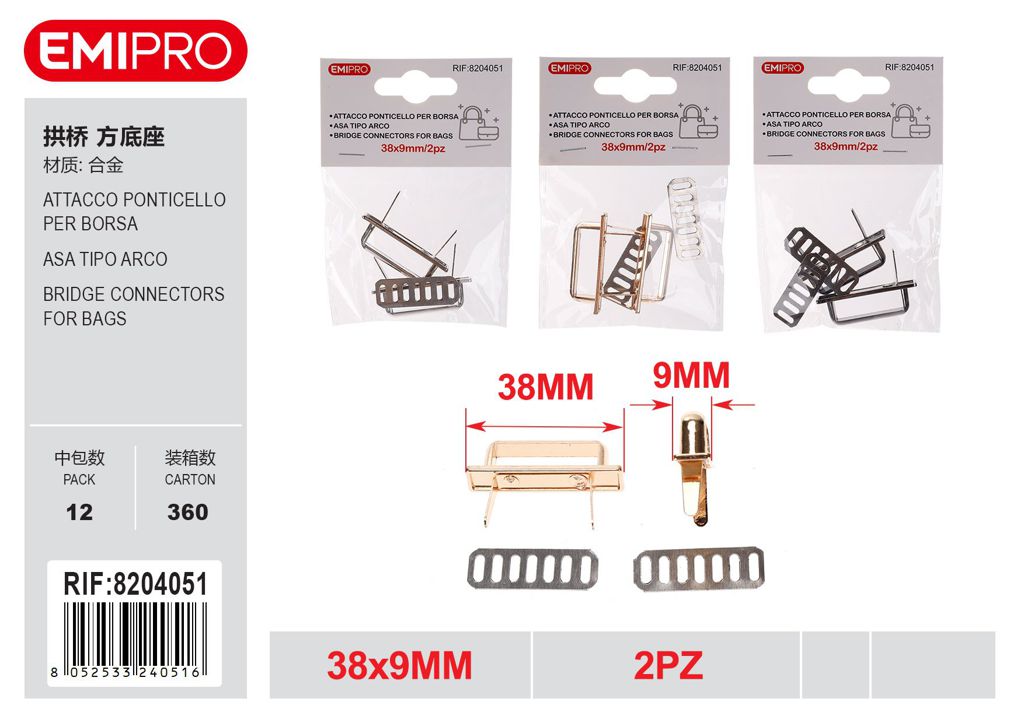 Attacco Ponticello Per Borsa 38*9mm 2Pz