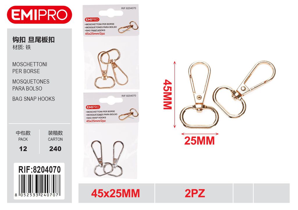 Moschettoni Per Borse 45*25mm 2Pz