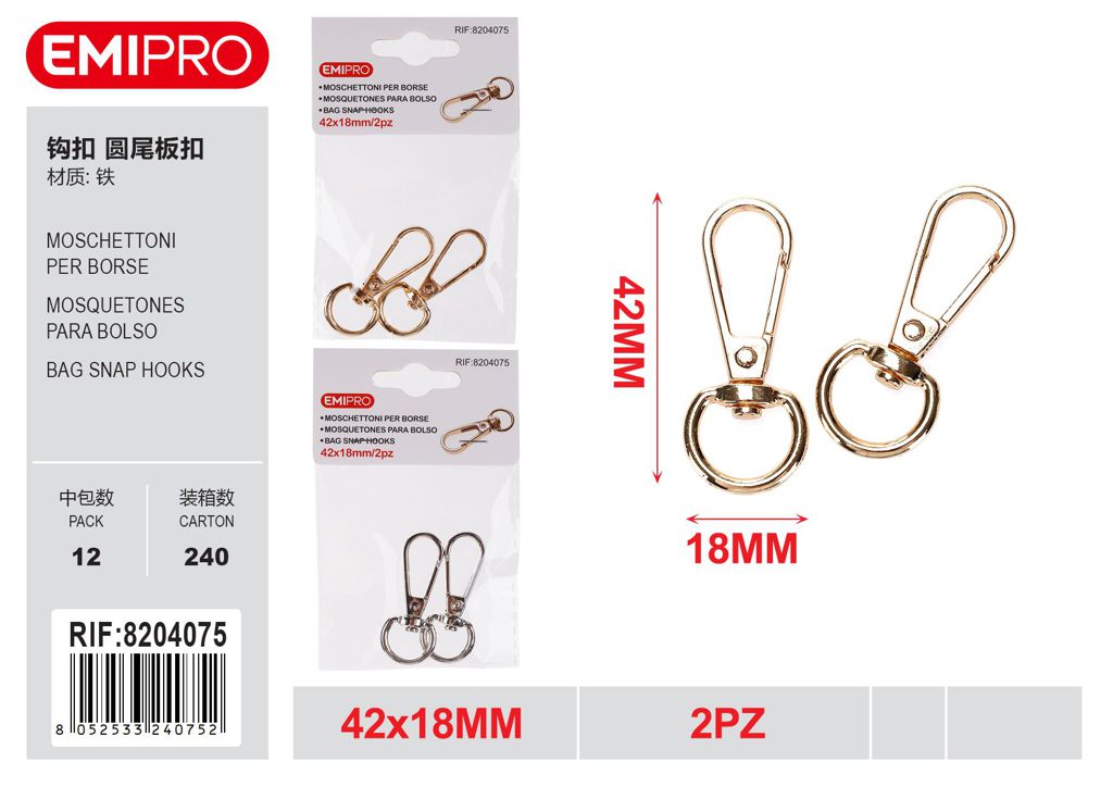 Moschettoni Per Borse 42*18mm 2Pz