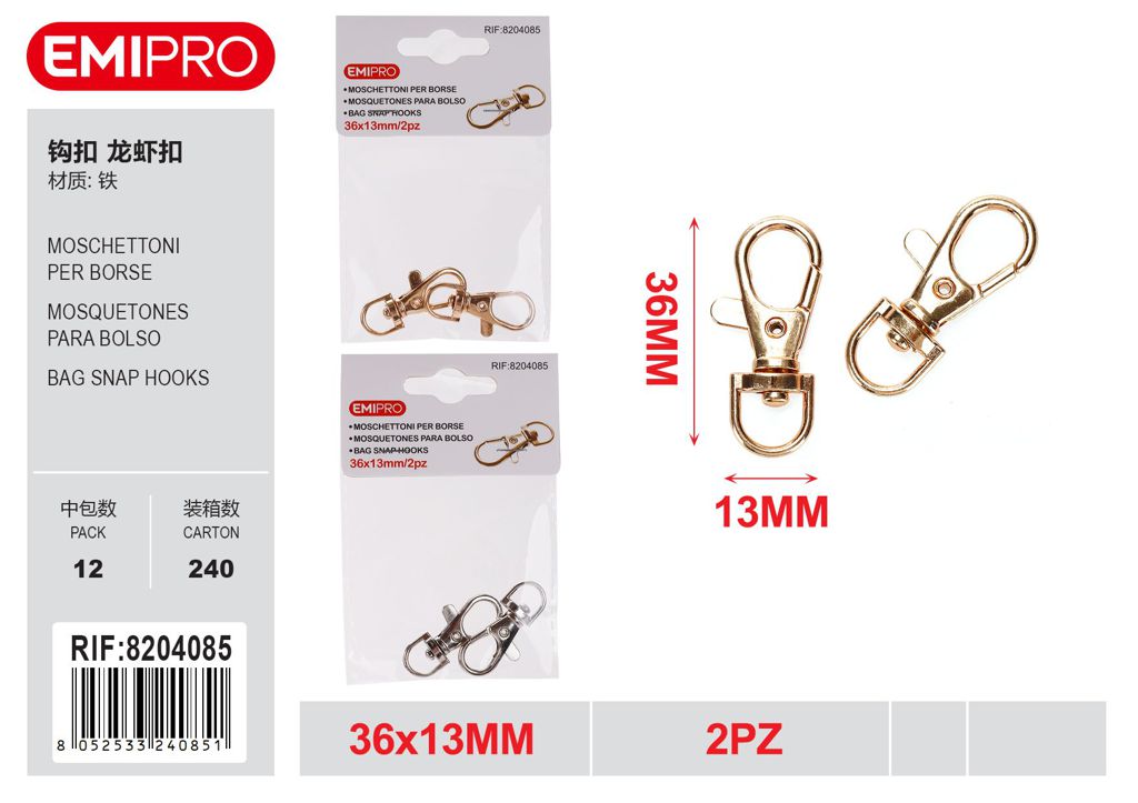 Moschettoni Per Borse 36*13mm 2Pz