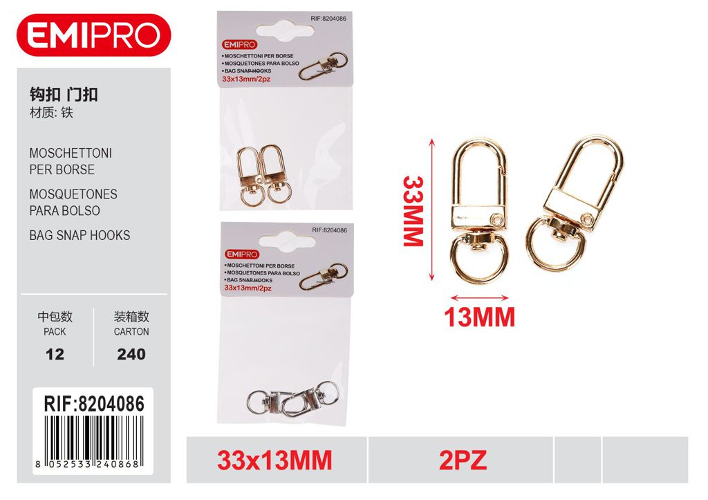 Moschettoni Per Borse 33*13mm 2Pz