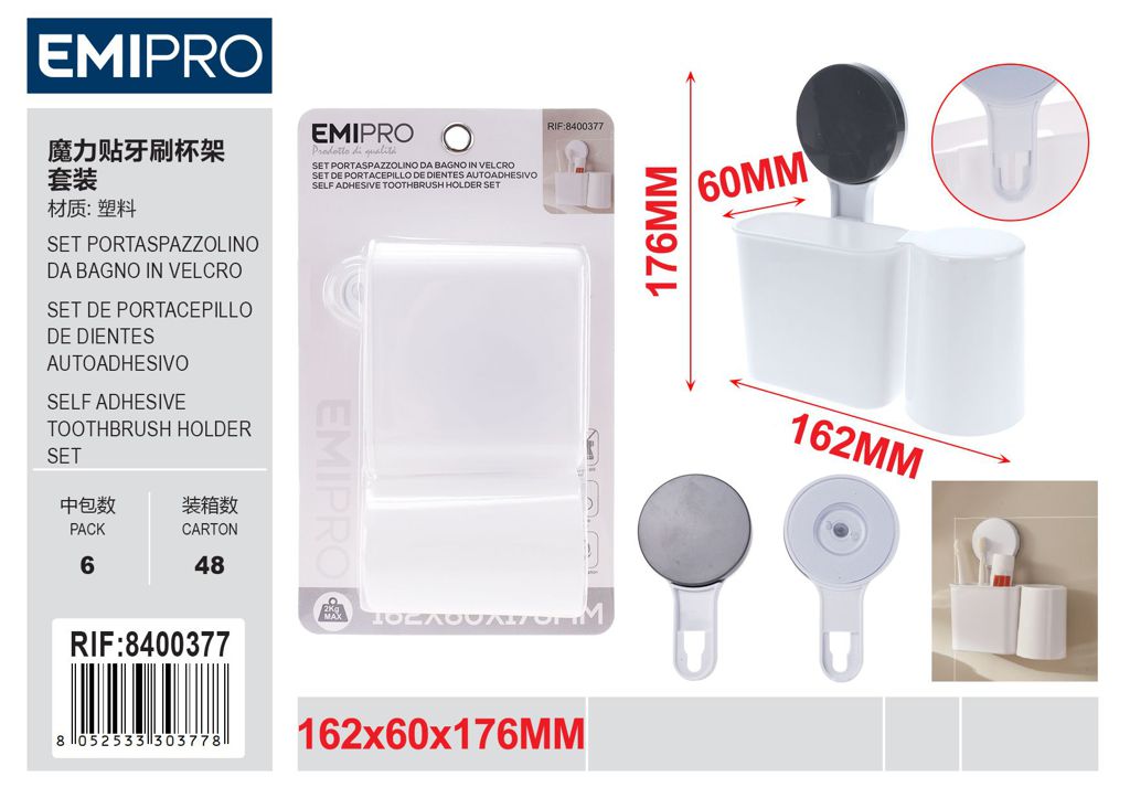 Set Portaspazzolino Da Bagno Con ventosa Adesiva