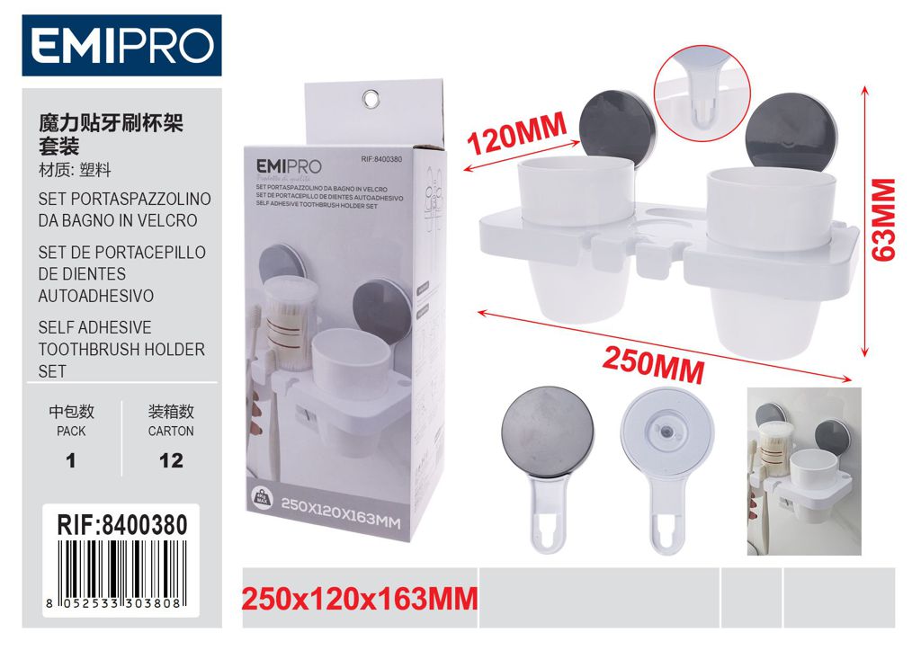 Set Portaspazzolino Da Bagno Con ventosa Adesiva