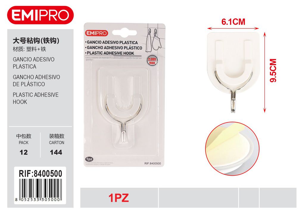 Gancio Adesivo Plastica 1Pz