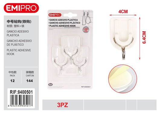 Gancio Adesivo Plastica 3Pz