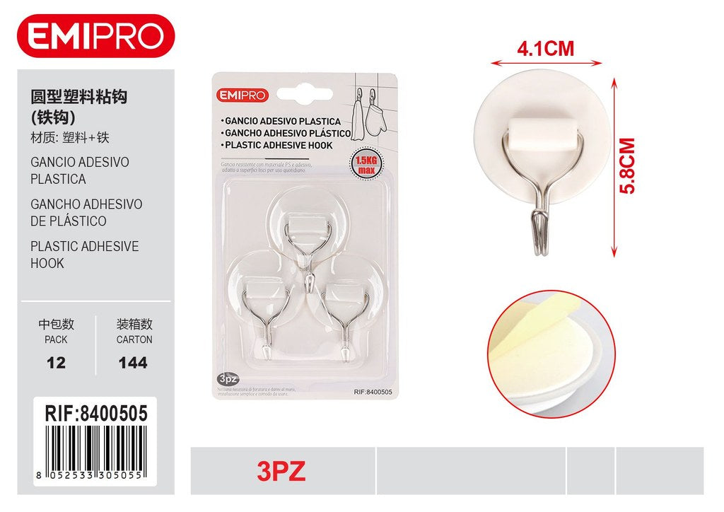 Gancio Adesivo Plastica 3Pz
