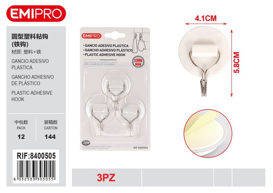 Gancio Adesivo Plastica 3Pz
