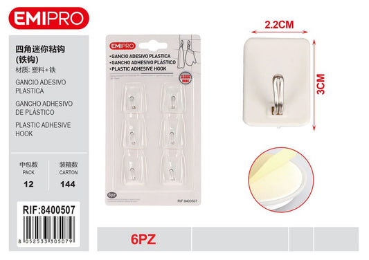 Gancio Adesivo Plastica 6Pz