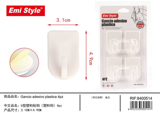 Gancio Adesivo Plastica 4Pz