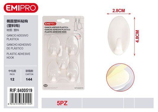 Gancio Adesivo Plastica 5Pz
