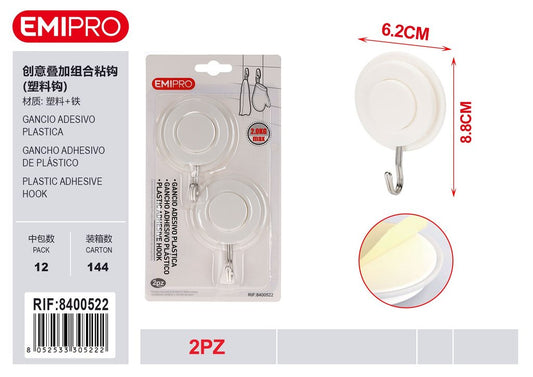 Gancio Adesivo Plastica 2Pz