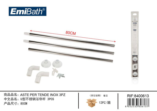 Aste Per Tende Inox 3Pz 80cm