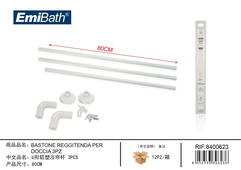 Bastone Reggitenda Per Doccia 80cm*3Pz