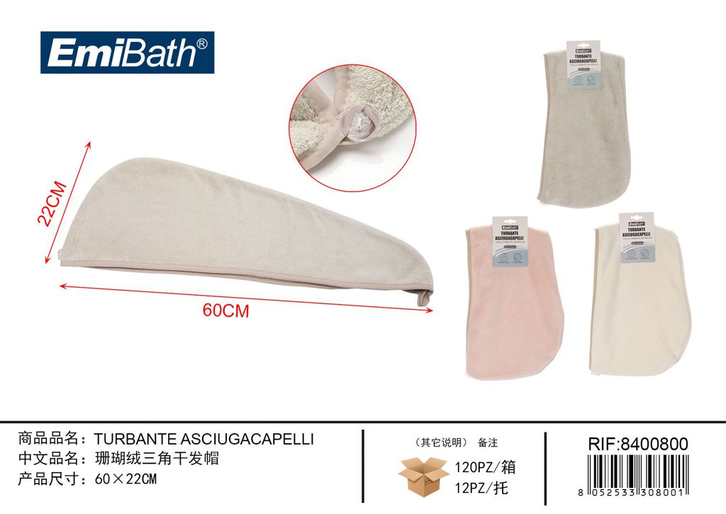 Turbante Asciugacapelli 60*22cm