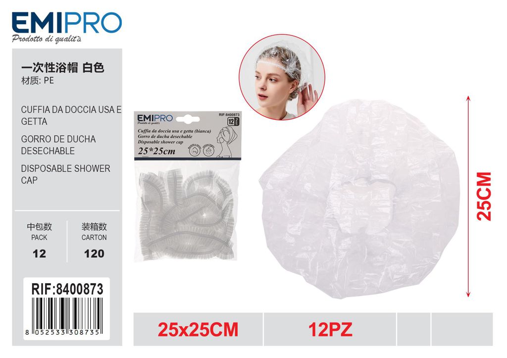 Cuffia Da Doccia Usa E Getta Bianca 12Pc