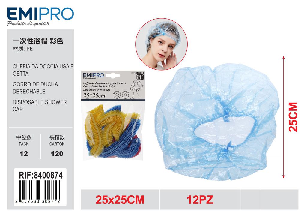Cuffia Da Doccia Usa E Getta Colore 12Pc