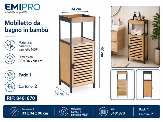 Mobiletto da Bagno in Bambù 34*33*90cm