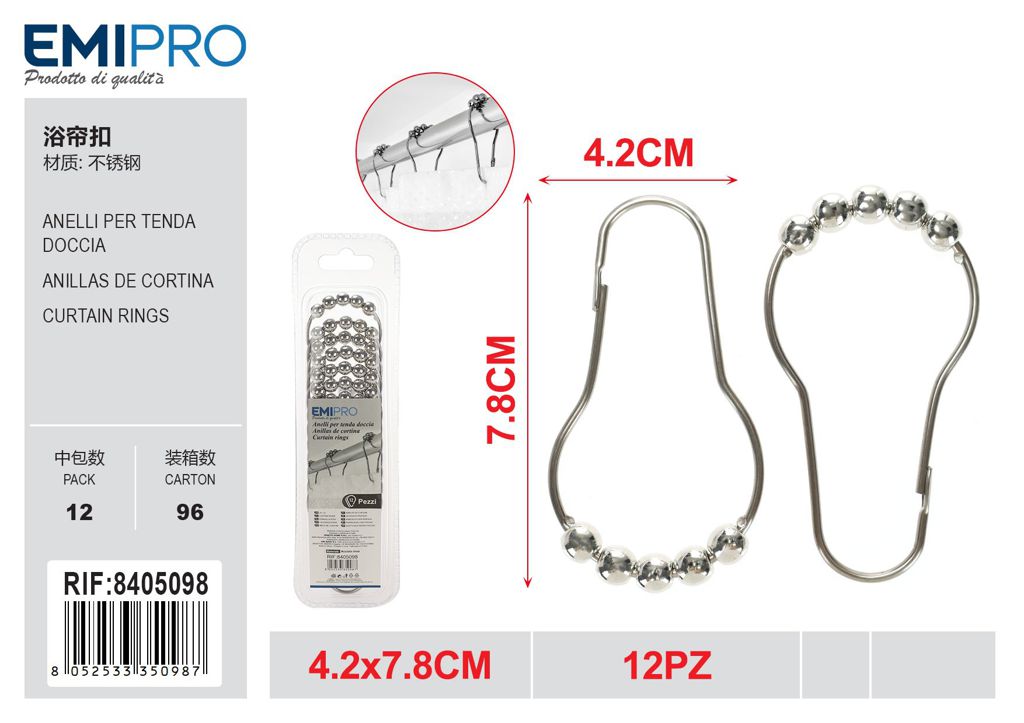 Anelli Per Tenda Doccia 4*7.3cm 12Pz