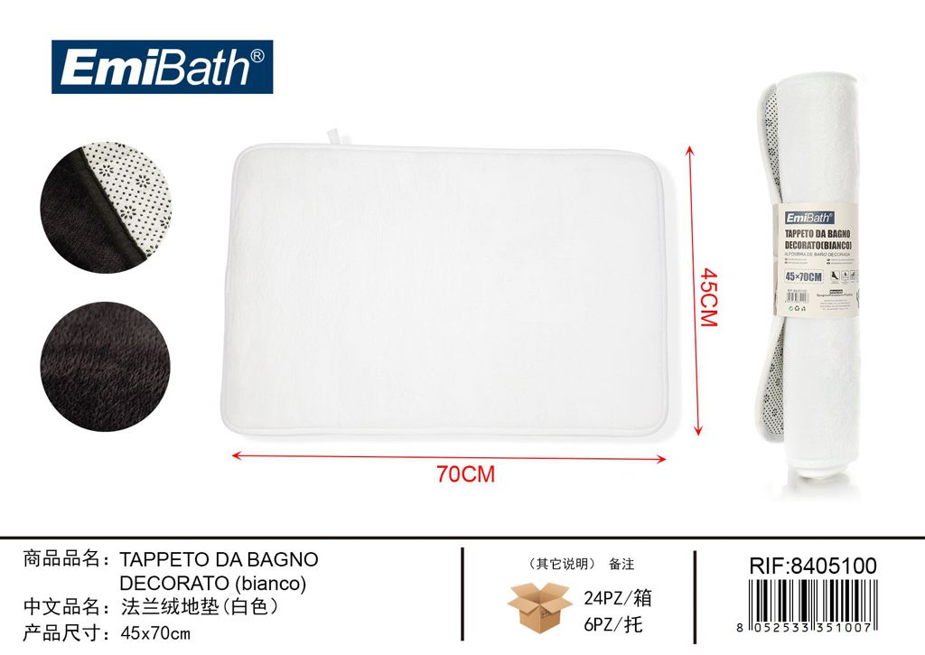 Tappeto Da Bagno Decorato Bianco 45*70cm