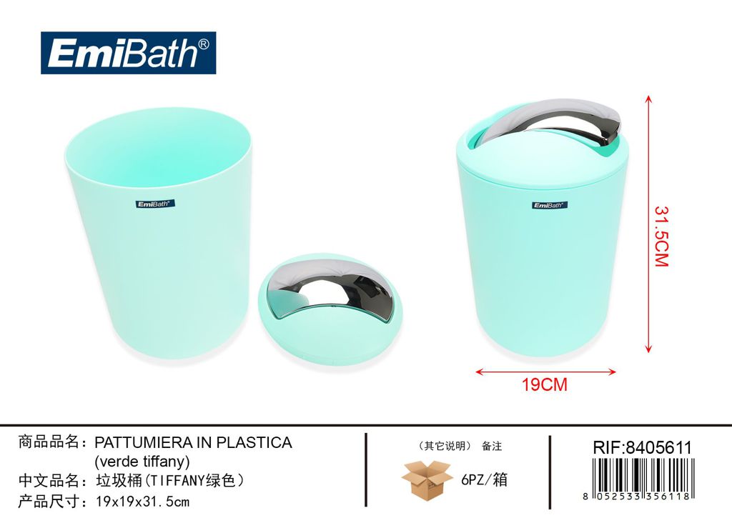 Pattumiera In Plastica verde Tiffany 19*19*31.5cm