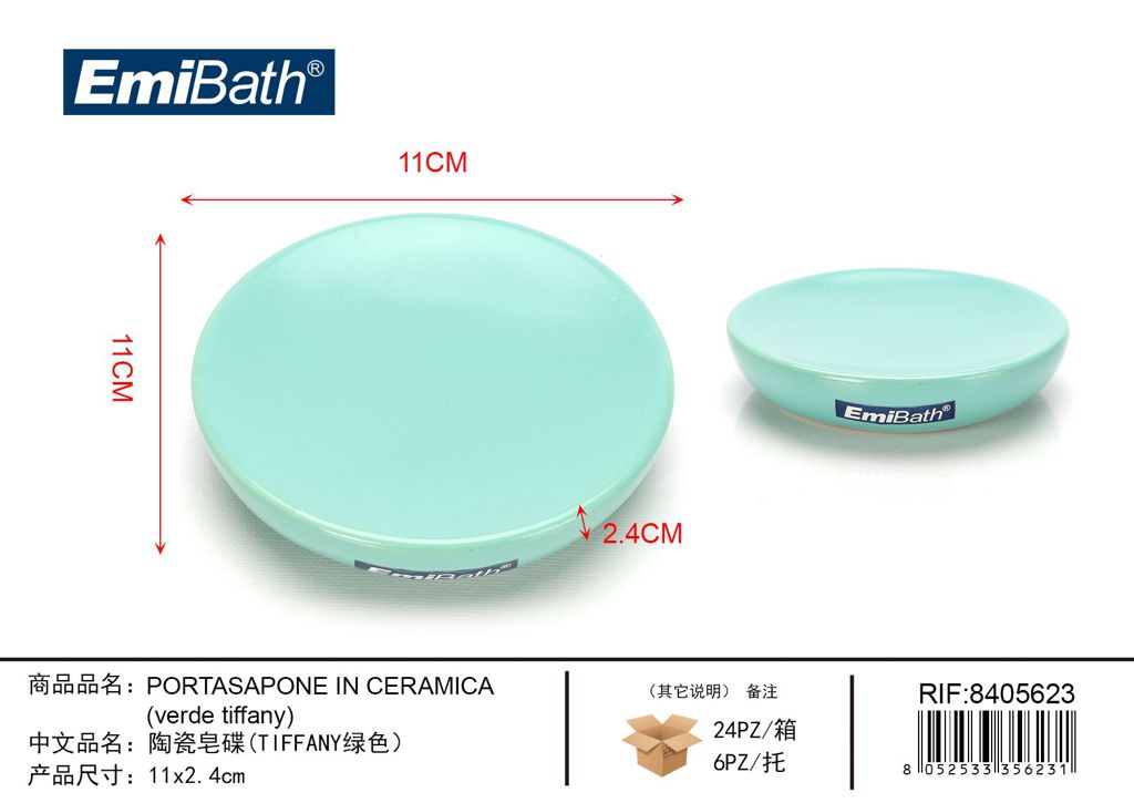 Portasapone In Ceramica verde Tiffany 11*2.4cm