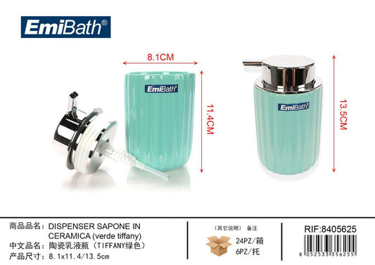 Dispenser Sapone In Ceramica verde Tiffany 8.1*11.4/13.5cm