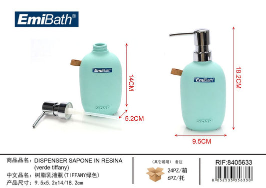 Dispenser Sapone In Resina verde Tiffany 9.5*5.2*14/18.2cm