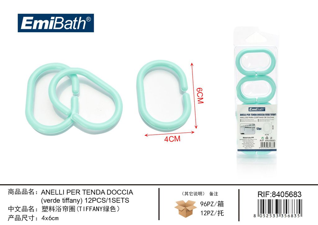 Anelli Per Tenda Doccia verde Tiffany 12Pcs/1Sets 4*6cm