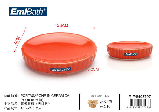Portasapone In Ceramica Rosso Corrallo 13.4*9*3.2cm