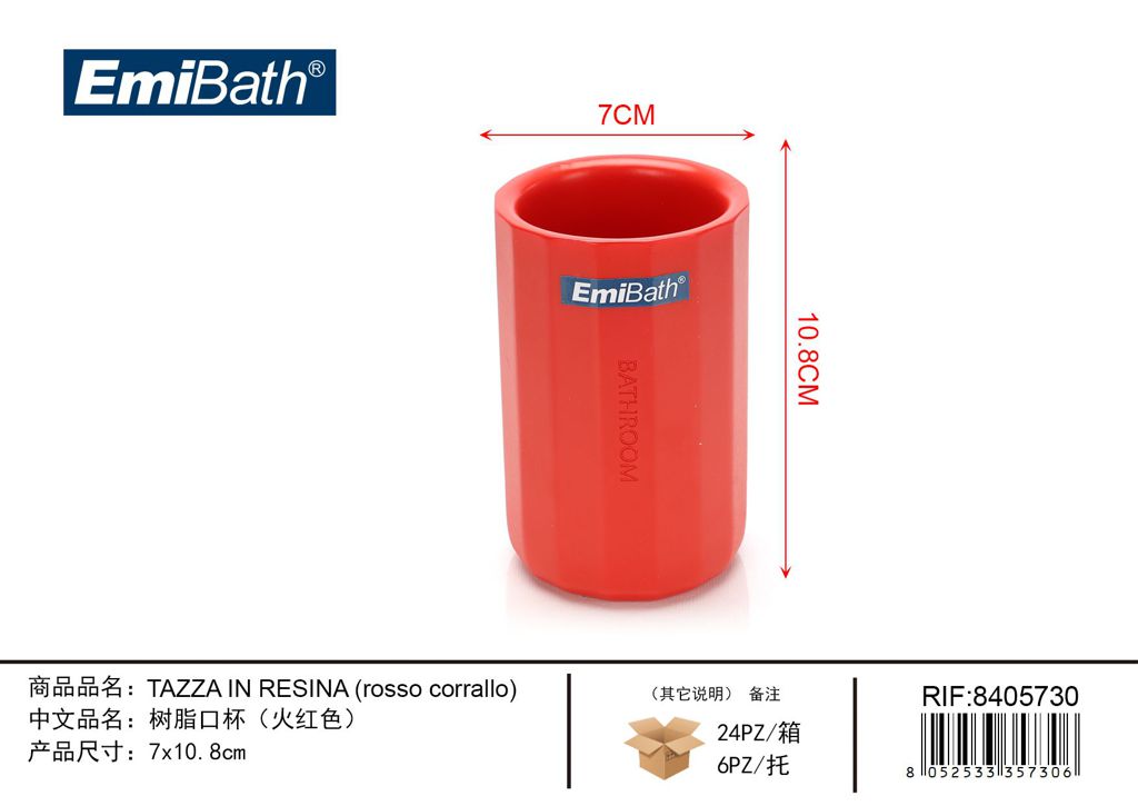 Tazza In Resina Rosso Corrallo 7*10.8cm