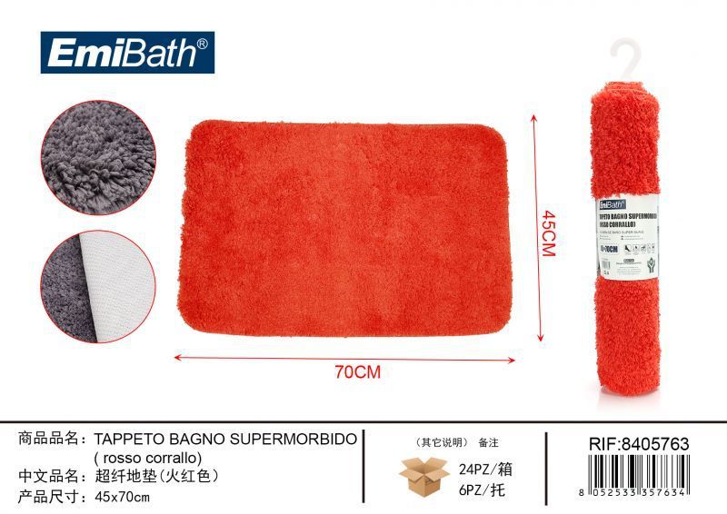 Tappeto Bagno Supermorbido Rosso Corrallo 45*70cm