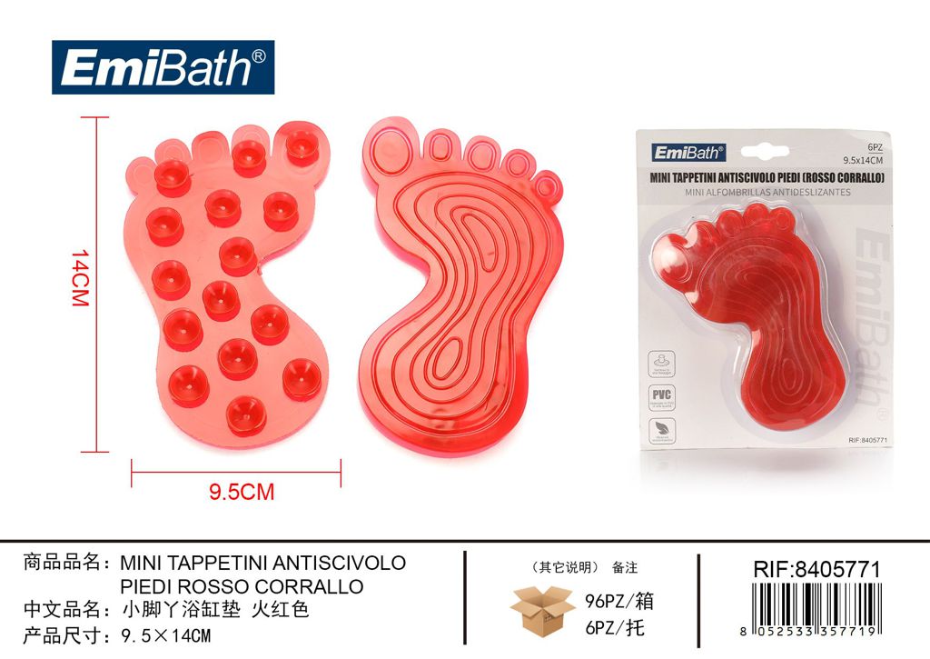 Mini Tappetini Antiscivolo Piedi Rosso Corrallo 9.5*14cm