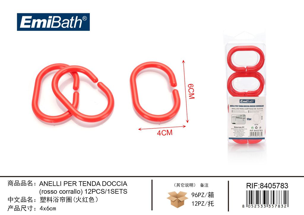 Anelli Per Tenda Doccia Rosso Corrallo 12Pcs/1Sets 4*6cm