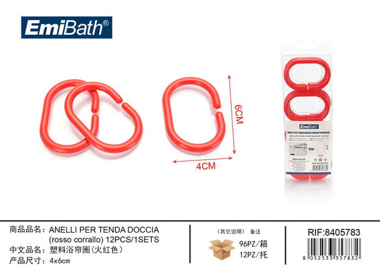 Anelli Per Tenda Doccia Rosso Corrallo 12Pcs/1Sets 4*6cm