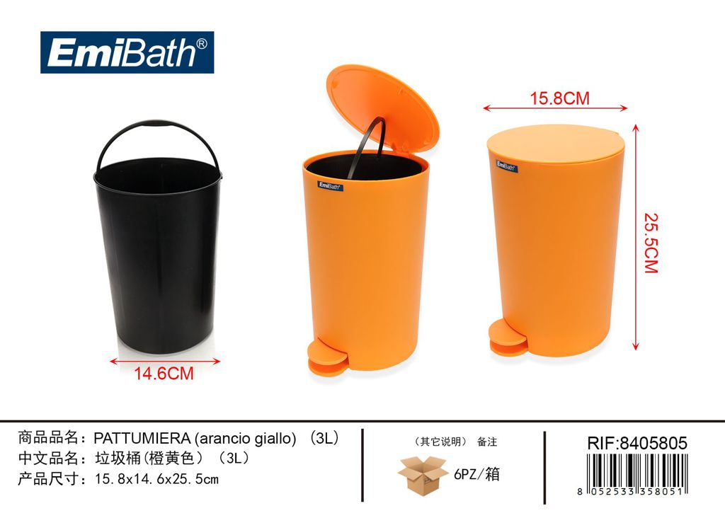 Pattumiera Arancio Giallo 15.8*14.6*25.5cm 3L