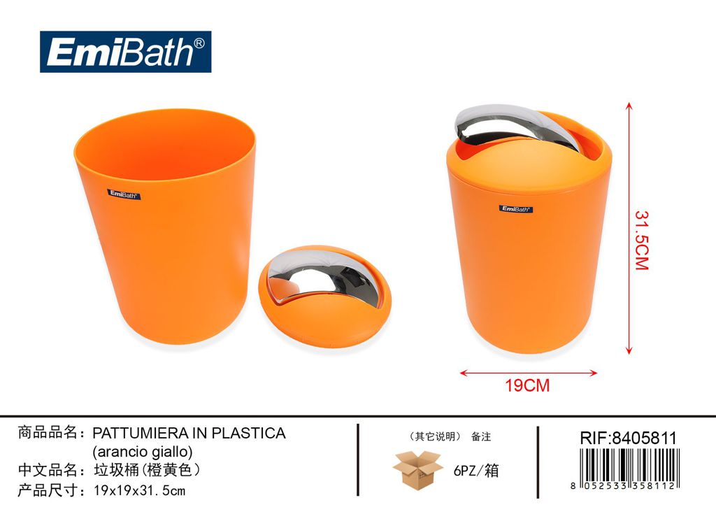 Pattumiera In Plastica Arancio Giallo 19*19*31.5cm