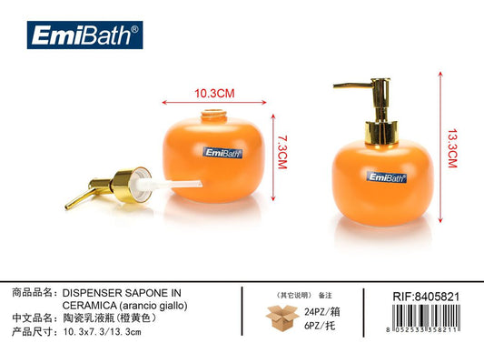 Dispenser Sapone In Ceramica Arancio Giallo 10.3*7.3/13.3cm