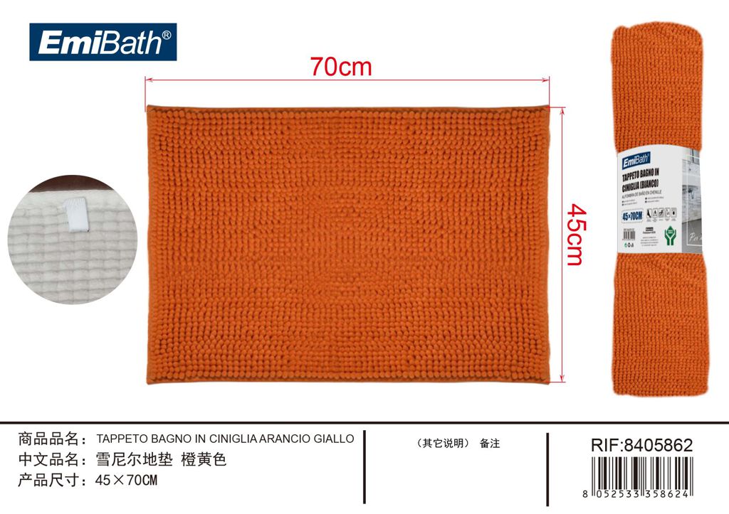 Tappeto Bagno In Ciniglia Arancio Giallo 45*70cm