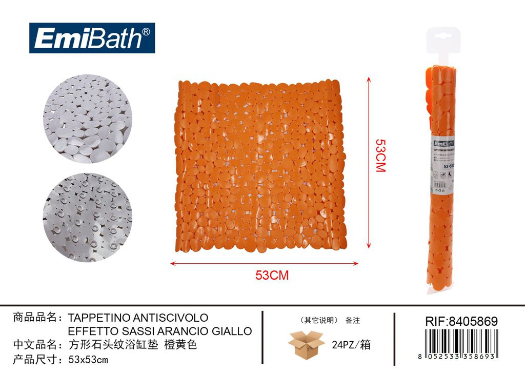 Tappetino Antiscivolo Effetto Sassi Arancio Giallo 53*53cm