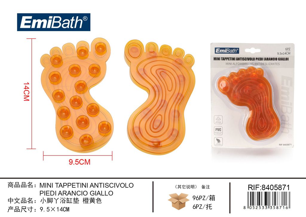 Mini Tappetini Antiscivolo Piedi Arancio Giallo 9.5*14cm