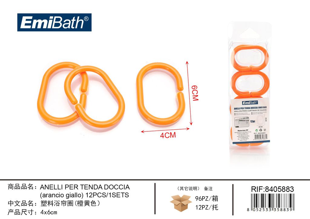 Anelli Per Tenda Doccia Arancio Giallo 12Pcs/1Sets 4*6cm