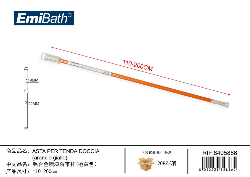Asta Per Tenda Doccia Arancio Giallo 110 200cm