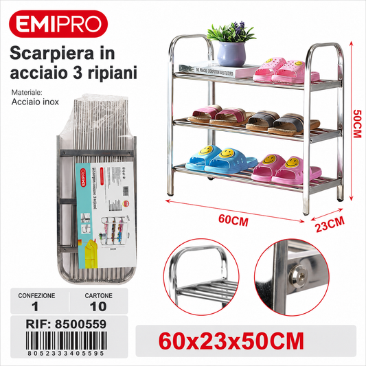 Scarpiera Acciaio 3 Piani 60*23*50cm