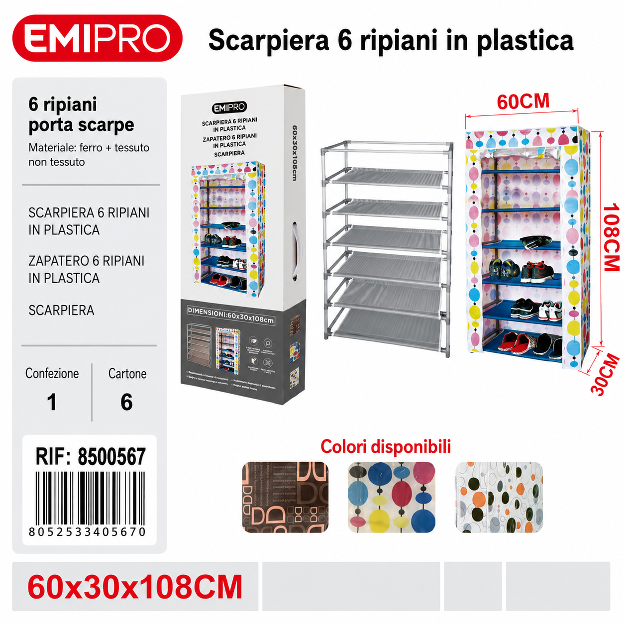 Scarpiera 6 Piani Plastica 60*30*108cm