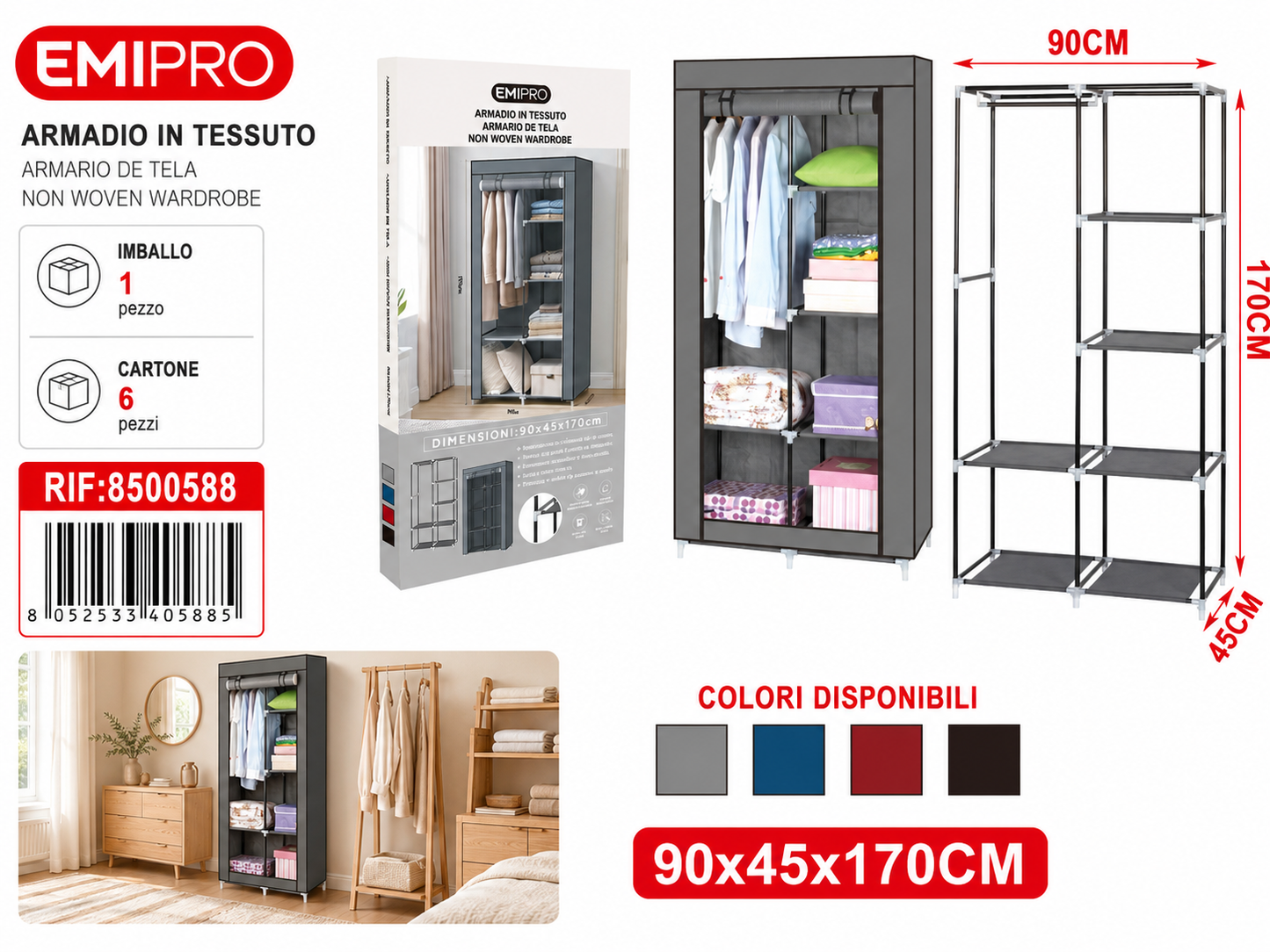 Armadio in Tessuto 90*45*170cm