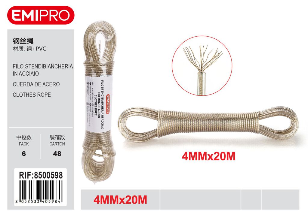 Filo Stendibiancheria In Acciaio 20M*4mm