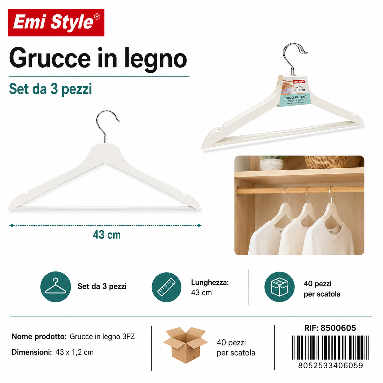 Grucce in Legno 3pz Cm.43*1.2