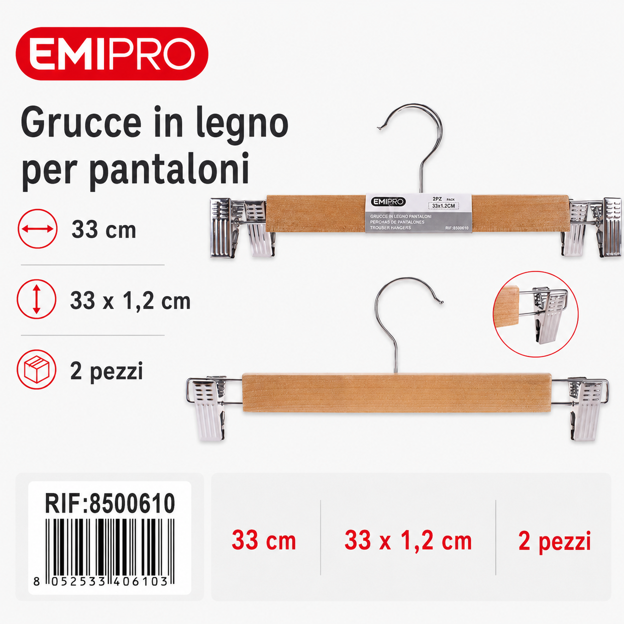 Grucce in Legno Pantaloni 2pz Cm.33*1.2